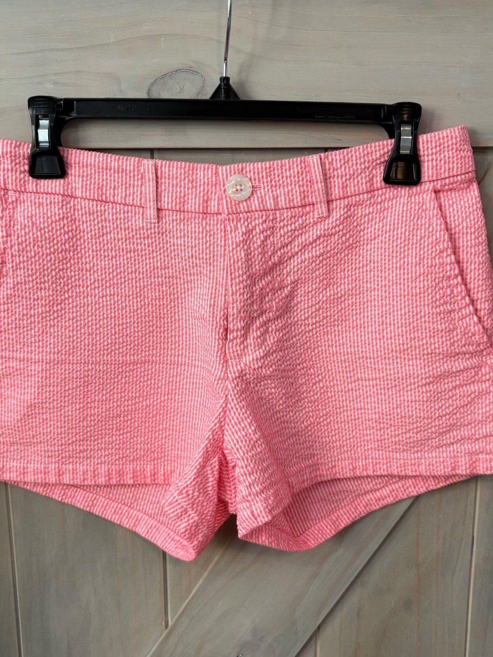 Women’s Chubbies Pink and White  Seersucker Shorts